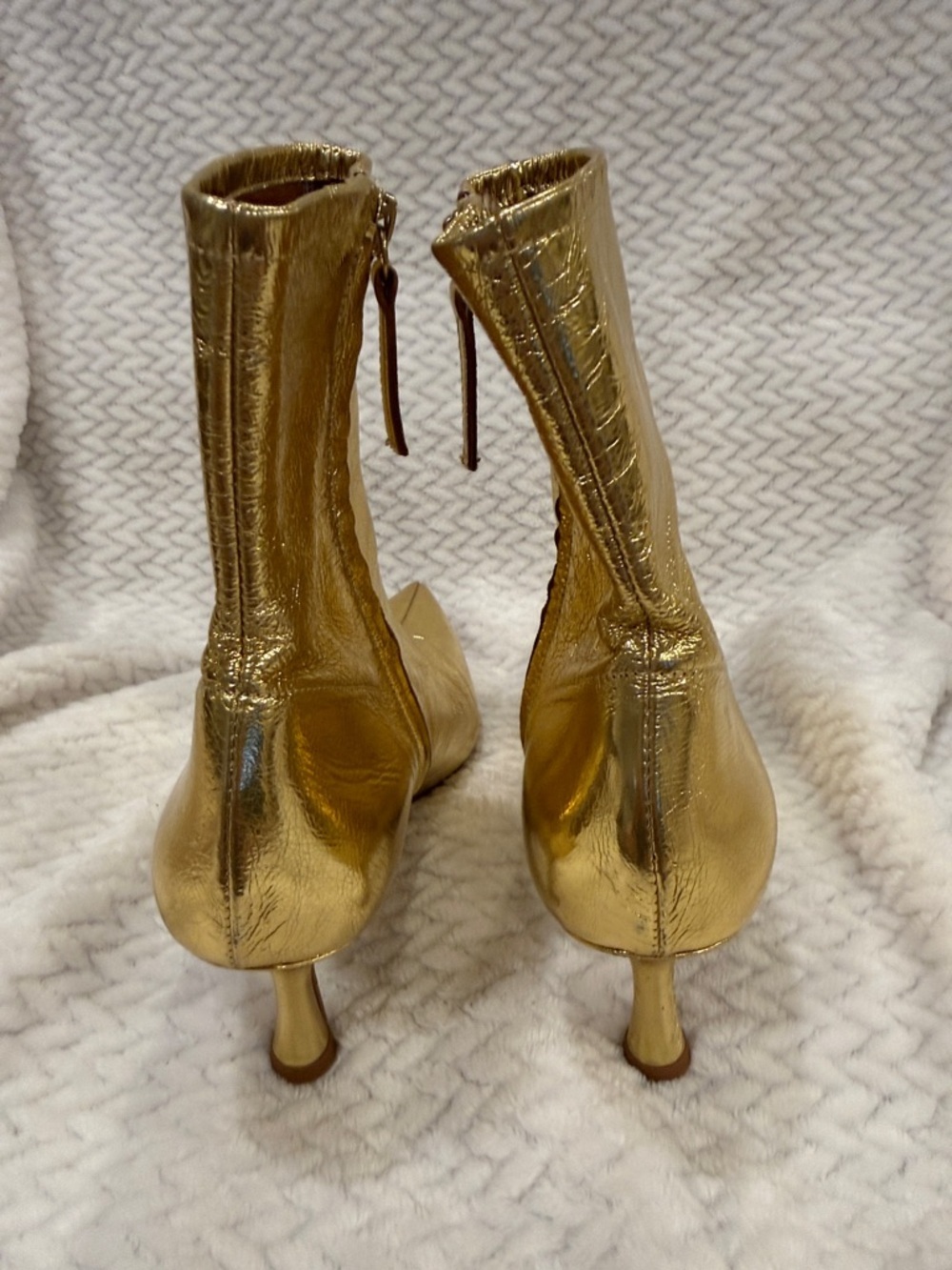 Zara Womens Metallic Gold Pointed-Toe Ankle Boots Size 36 - Picture 5 of 11